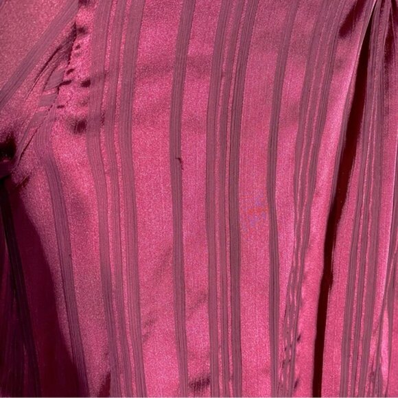 Guess Burgundy Satiny Semi Sheer Striped Faux Wrap Blouse W Neck Tie L - Picture 9 of 16